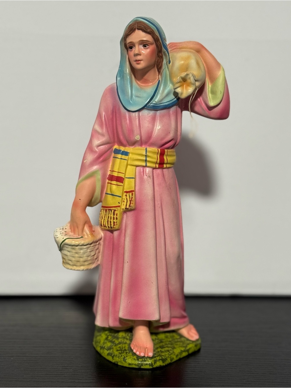 Vintage Chalkware Mother Mary Statue Hand Painted & Decorated in Portugal